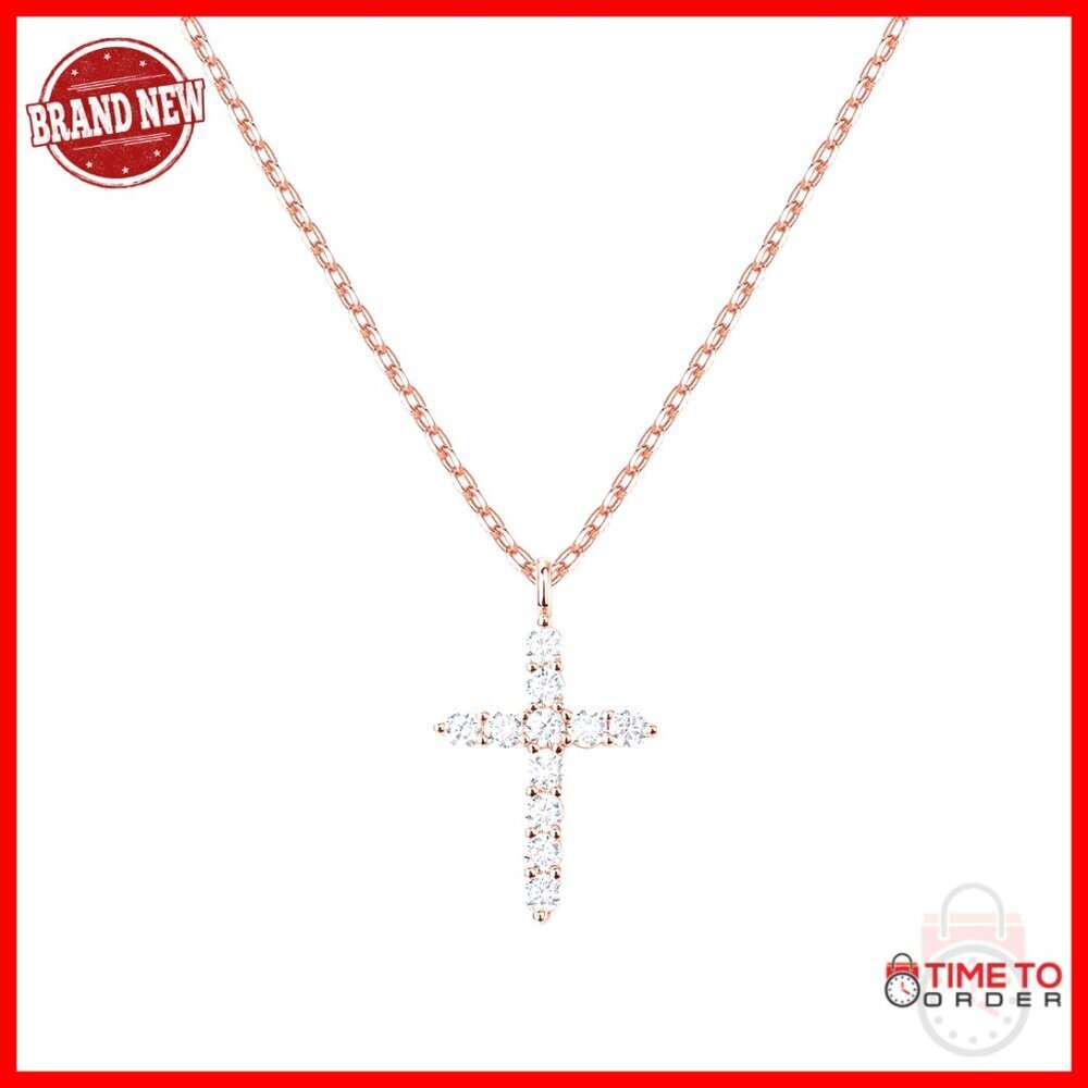 14K Gold Plated Cubic Zirconia Cross Pendant Necklace 19 Inch Chain